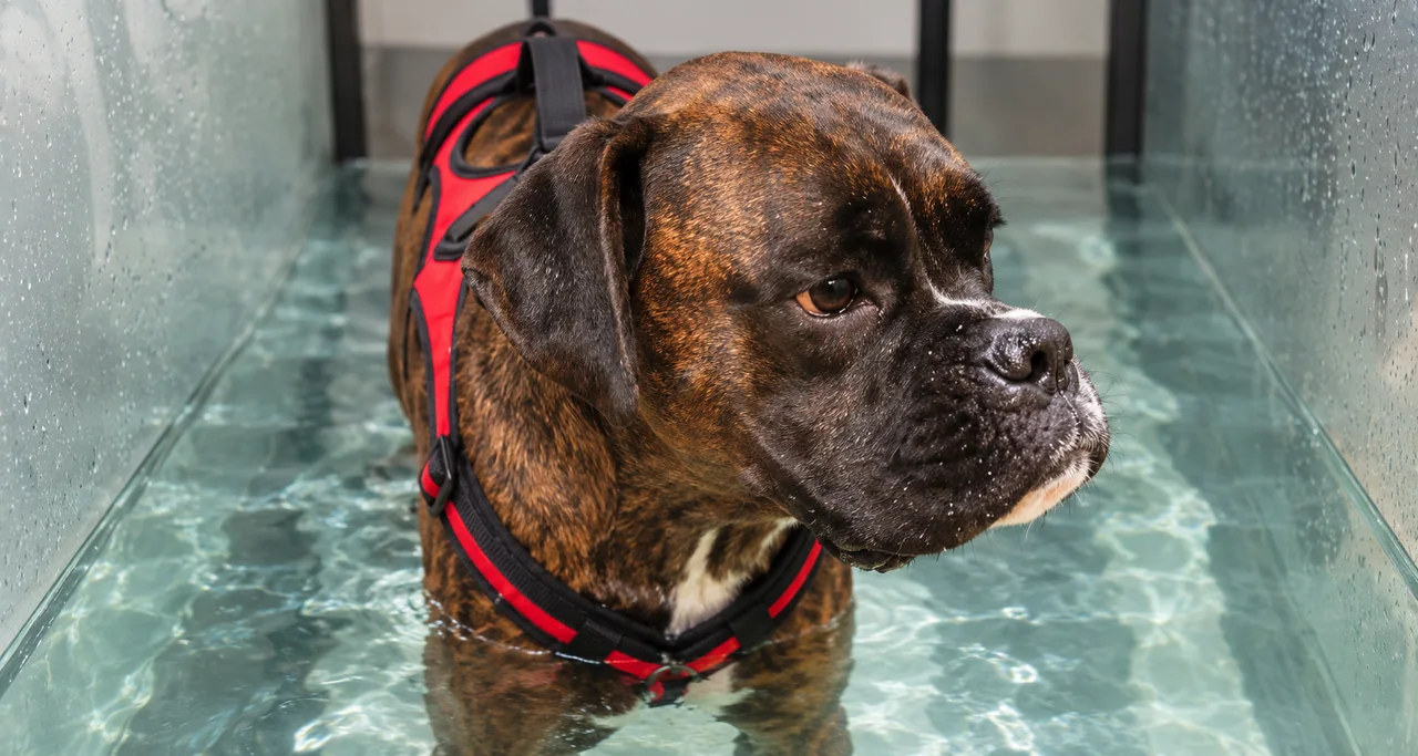 Dog using the underwater treadmill at Suffolk Canine Country Club
